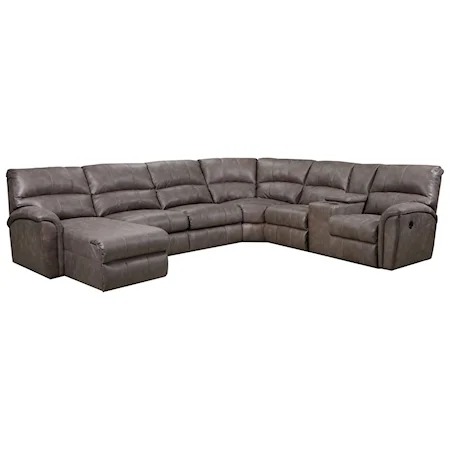 Casual 4-Piece Reclining Sectional with Left Chaise and Storage Console